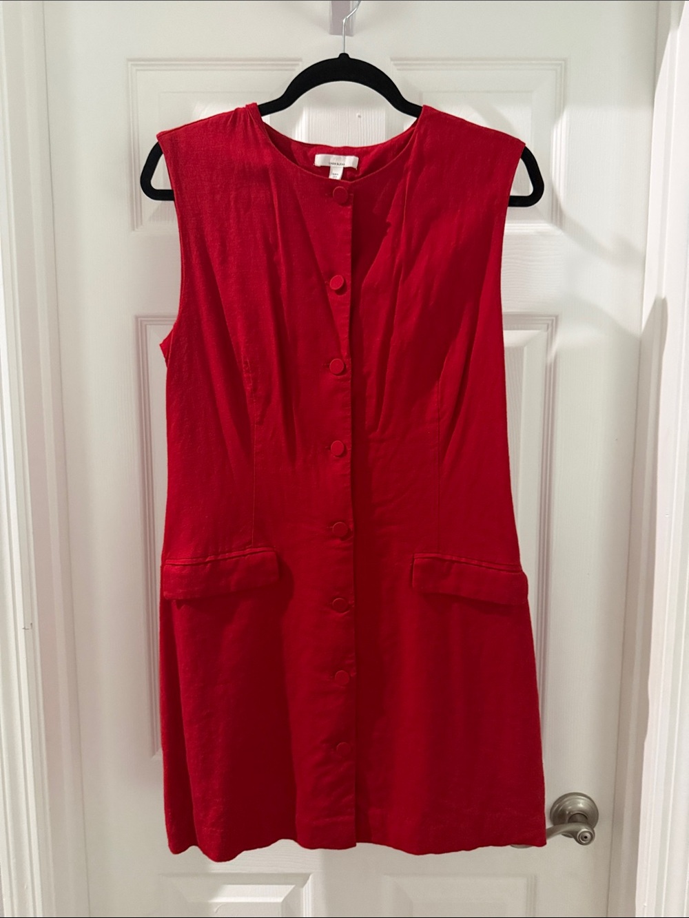 H&M Linen Blend Sleeveless Button-Front Mini Dress in Red
